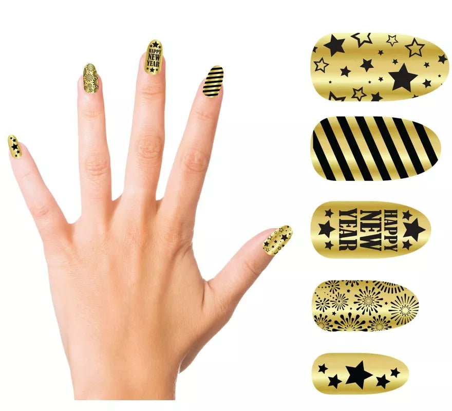 Translation missing: it.12 Uñas Happy New Year dorado con adhesivo