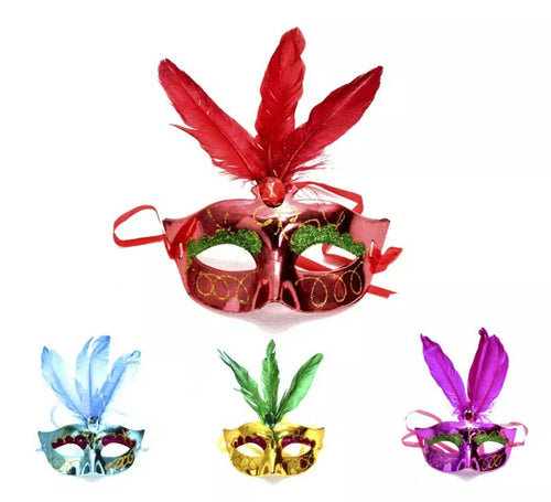 Antifaz Carnaval con 3 plumas colores surtidos