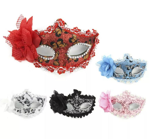 Antifaz Carnaval Flor con detalles plateados colores surtidos
