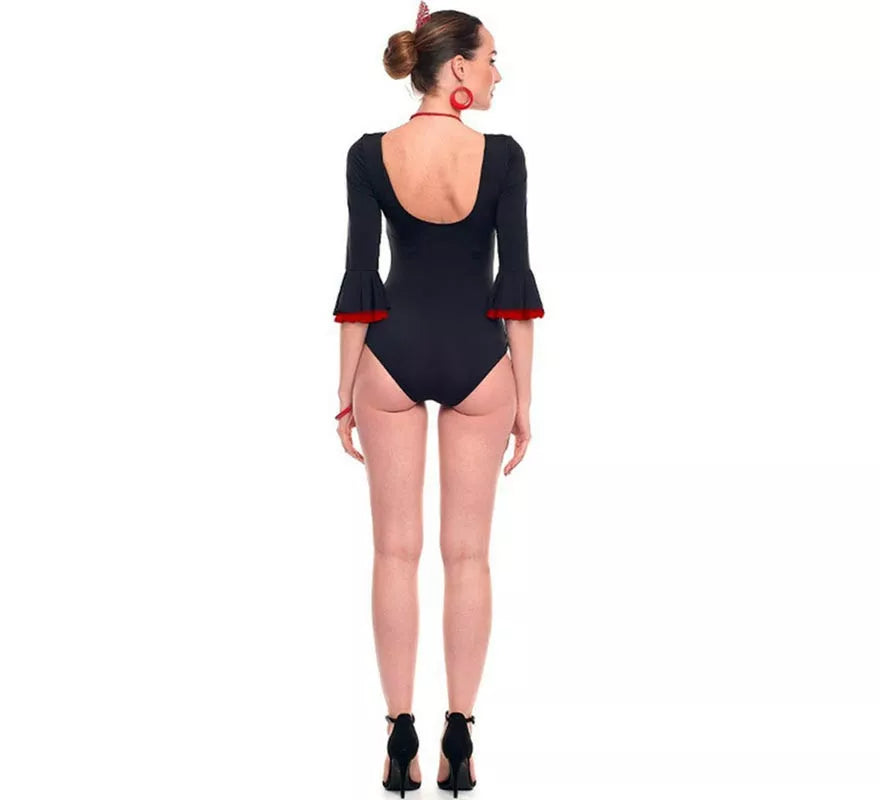 Translation missing: it.Body o maillot Sevillana con Volante negro y rojo para mujer