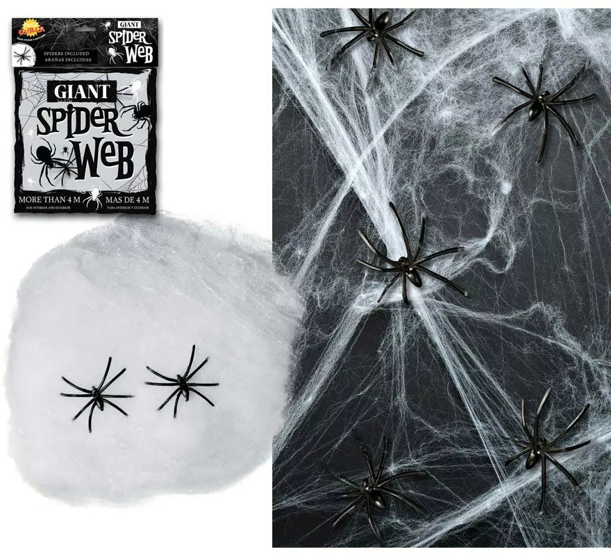 Translation missing: it.Bolsa Telaraña con 2 arañas de 228 gr para decorar en Halloween