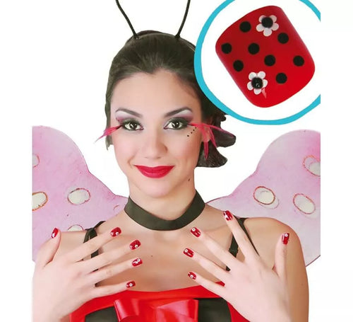 Caja de 24 uñas de Mariquita con pegamento