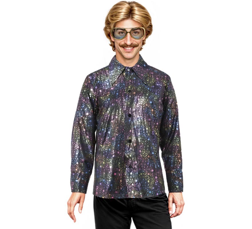 Translation missing: it.Camisa Disco Bling negro con estrellas para hombre