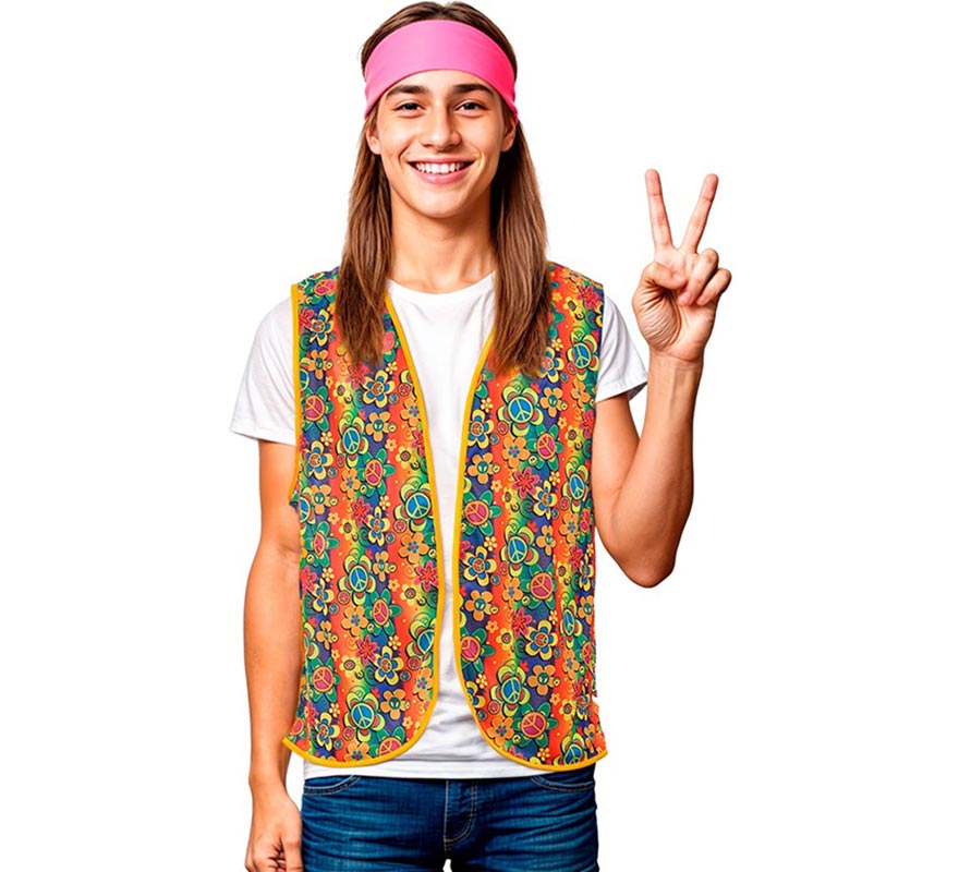 Translation missing: it.Chaleco Hippie floral naranja adulto