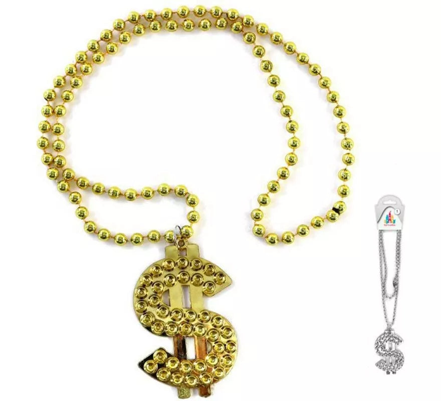 Collar de 50 cm con símbolo de Dólar de 8 cm en dos colores surtidos
