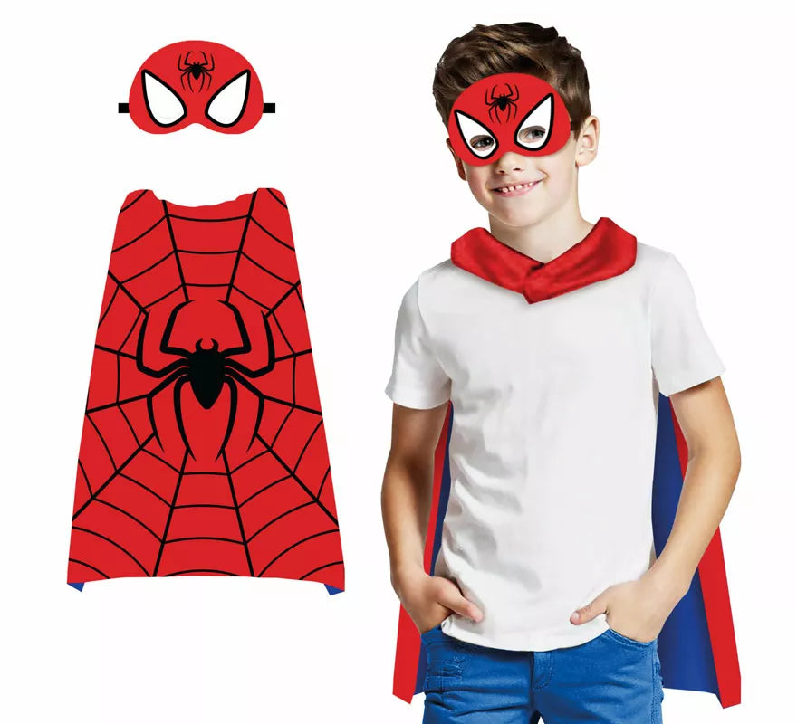 Conjunto Infantil Súper Araña: Antifaz y capa de 70 cms