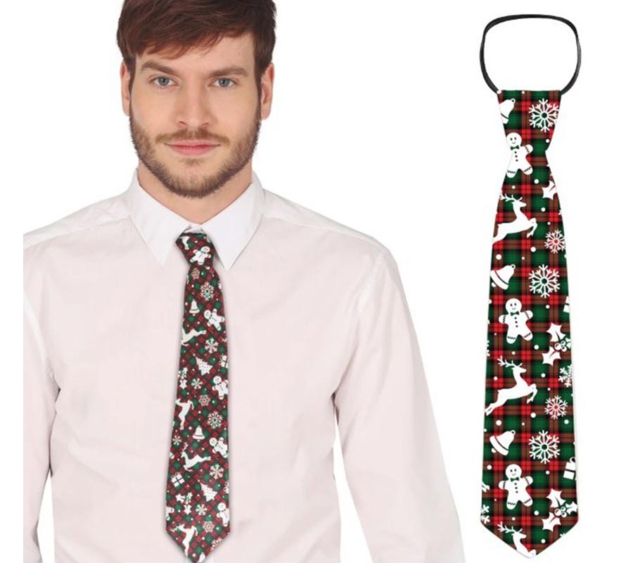 Translation missing: it.Corbata con figuras Navideñas verde y rojo a cuadros de 45 cm