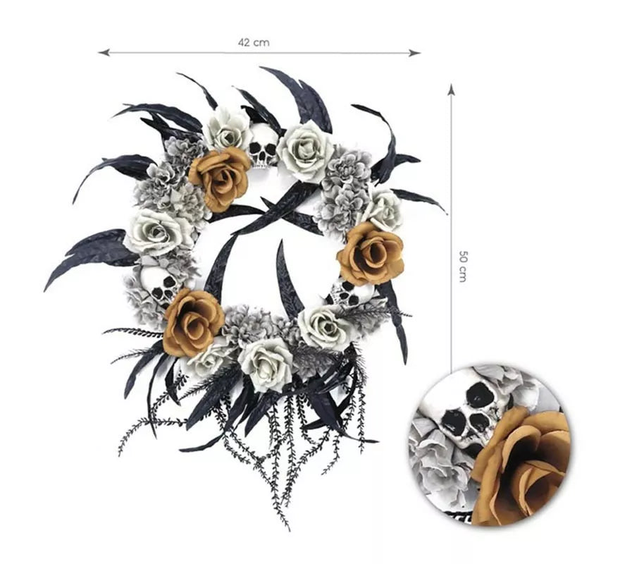 Translation missing: it.Corona Flores blancas y Calavera de 42x50 cm