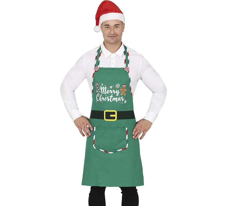 Translation missing: it.Delantal Merry Christmas verde con bolsillo adulto