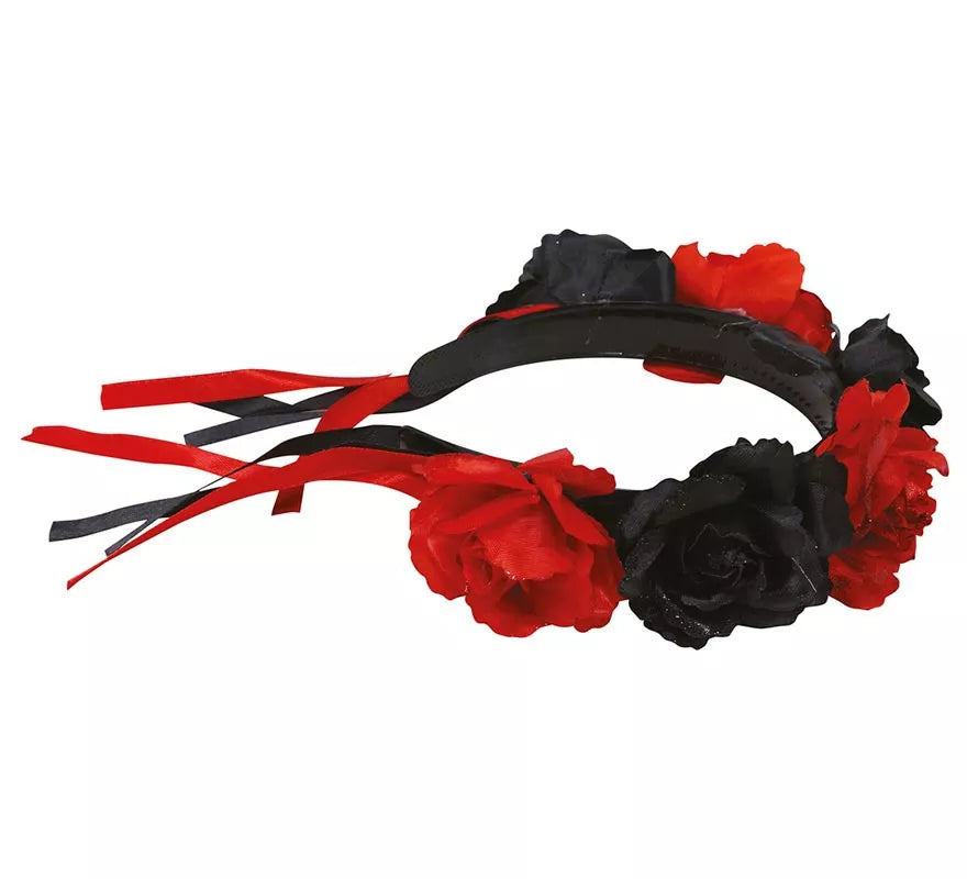 Diadema con Flores Rojas y Negras