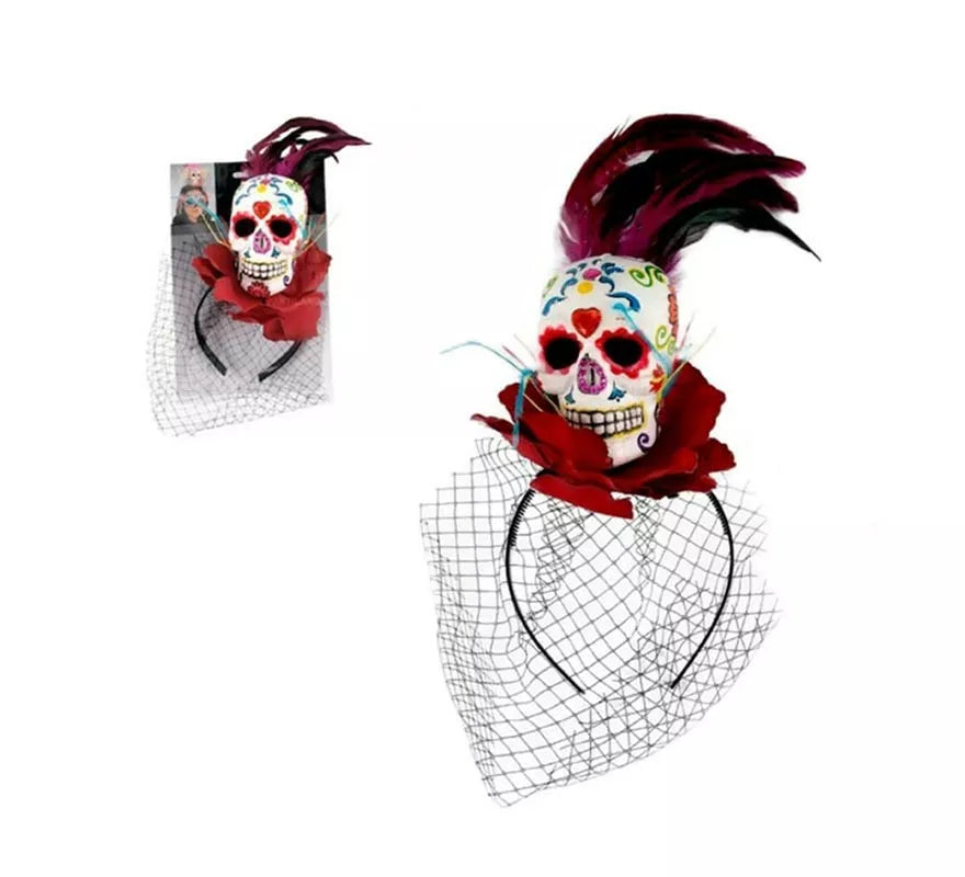 Diadema de Calavera Día de los Muertos con velo