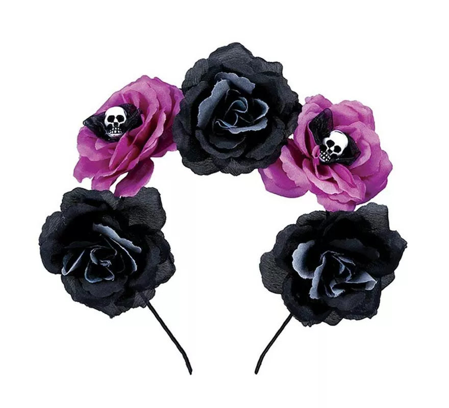 Diadema de Catrina Flores negras y púrpura