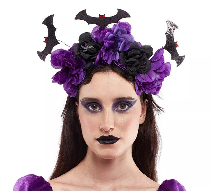 Translation missing: it.Diadema de Catrina púrpura con murciélagos