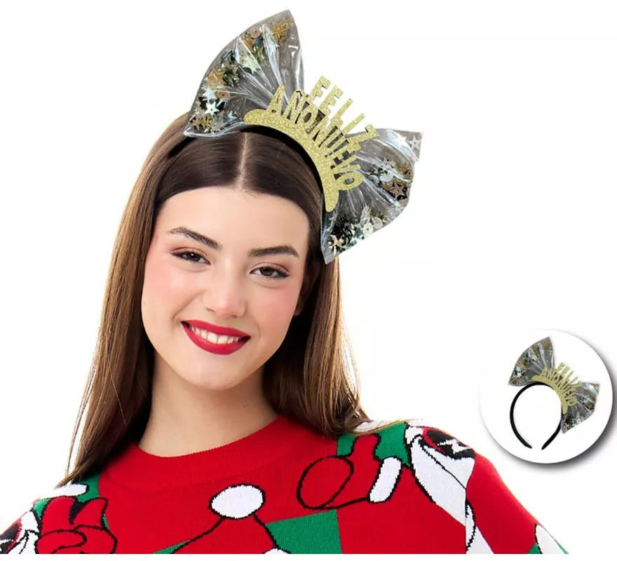 Translation missing: it.Diadema de Feliz Año Nuevo dorado con lazo