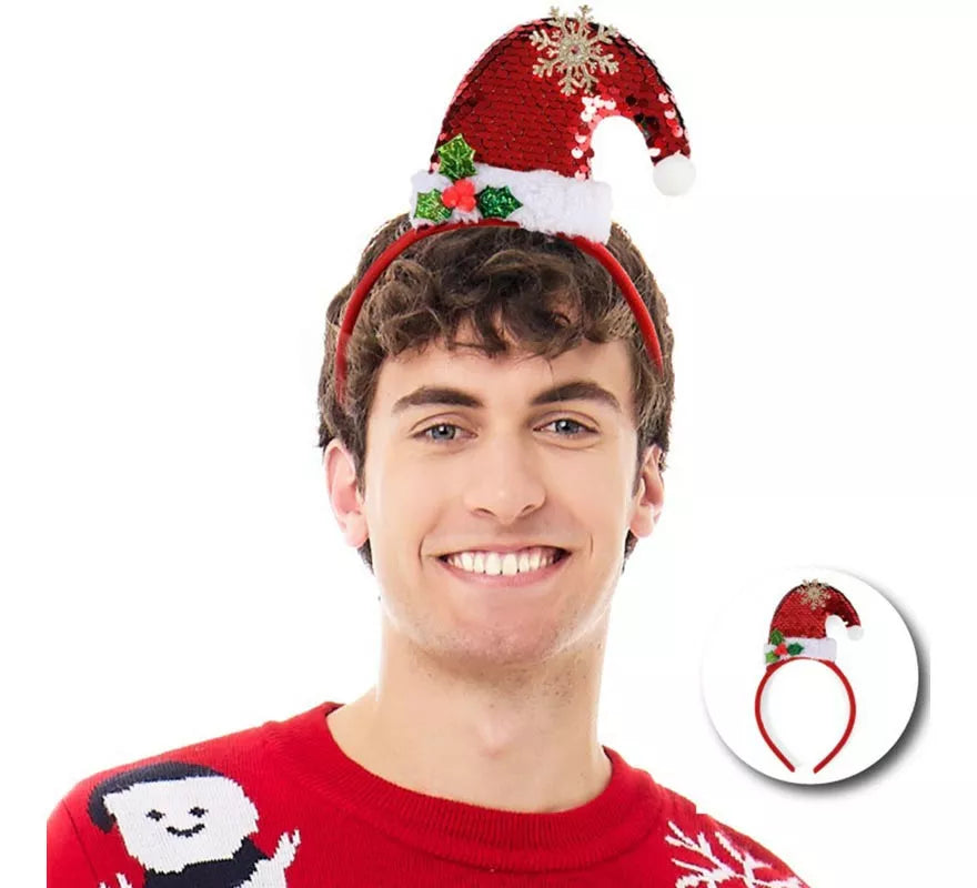 Translation missing: it.Diadema de Gorro Navideño con lentejuelas rojas