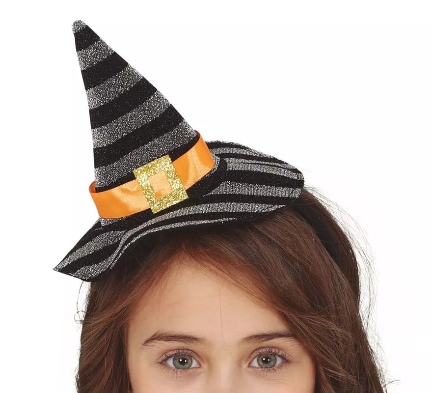 Translation missing: it.Diadema de Mini Sombrero de Bruja Plata/Negro