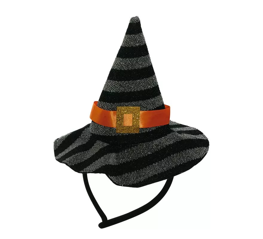 Diadema de Mini Sombrero de Bruja Plata/Negro