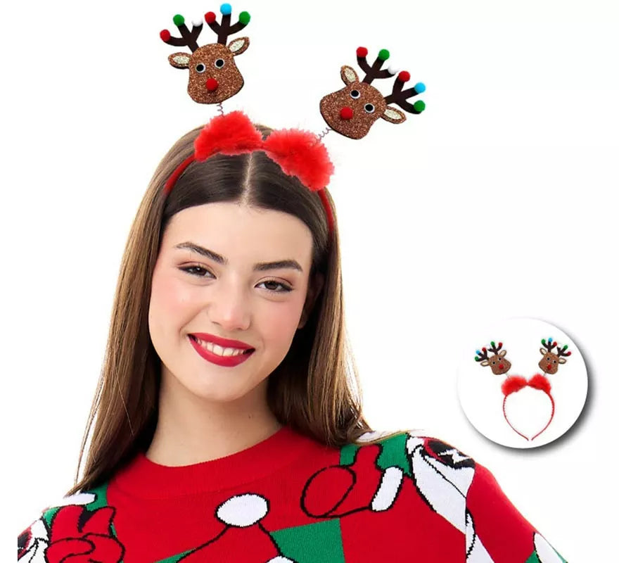 Translation missing: it.Diadema de Renos brillantes con pompones rojos