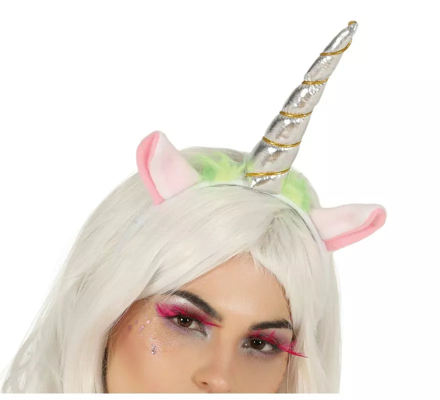 Translation missing: it.Diadema de Unicornio con Cuerno y Orejas Plateada