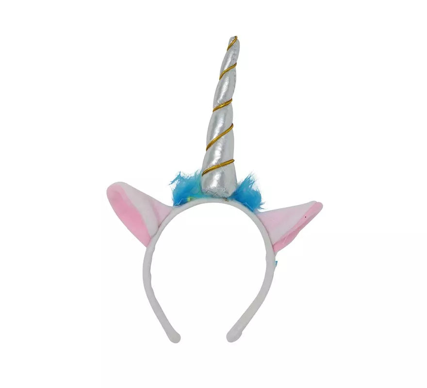 Translation missing: it.Diadema de Unicornio con Cuerno y Orejas Plateada