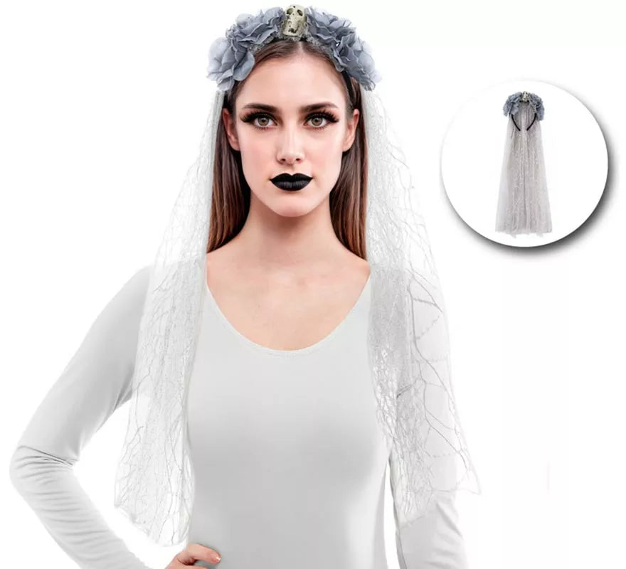 Translation missing: it.Diadema Flores con Velo gris