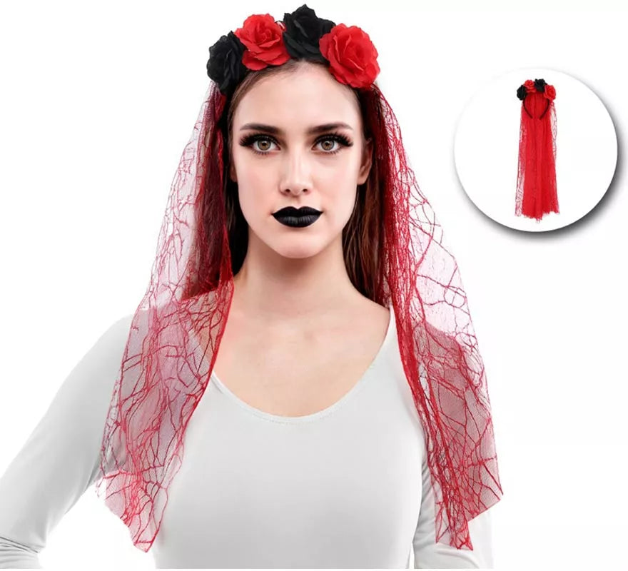 Translation missing: it.Diadema Flores con Velo rojo