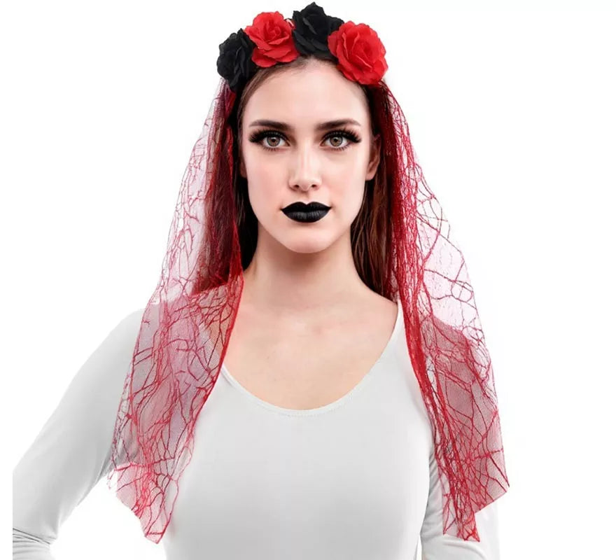Translation missing: it.Diadema Flores con Velo rojo