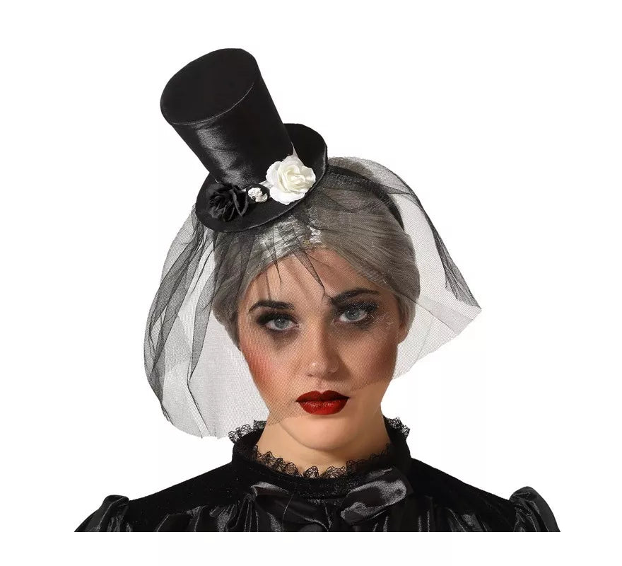 Translation missing: it.Diadema Mini Chistera Negra con Velo