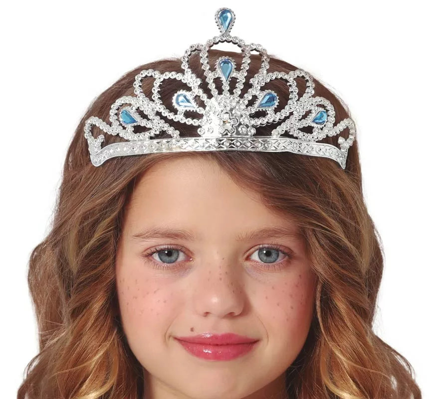 Translation missing: it.Diadema plateada con Piedras azules infantil