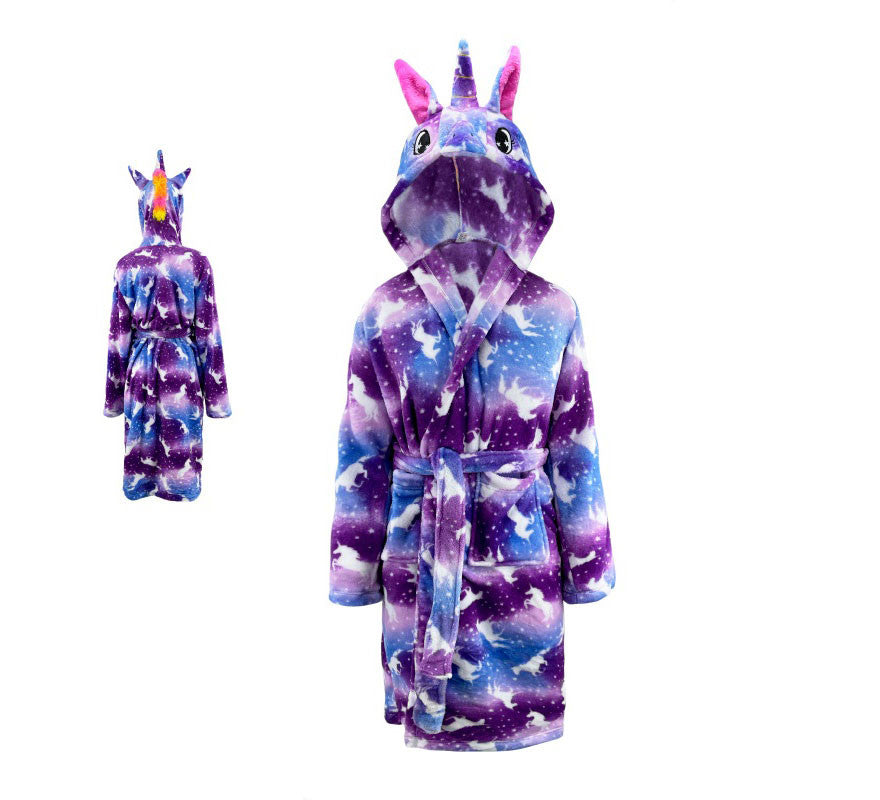 Translation missing: it.Disfraz Albornoz Unicornio púrpura para niños