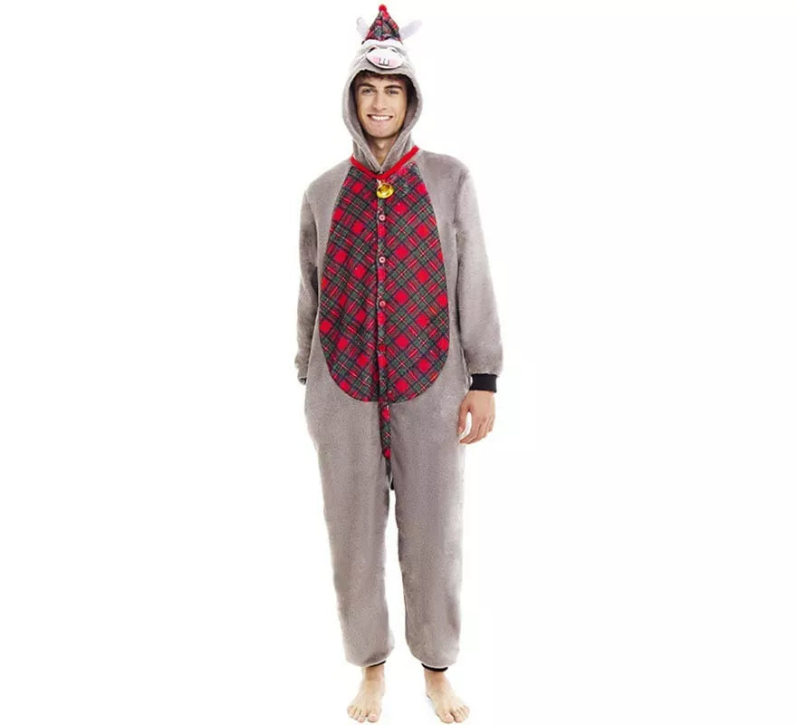 Translation missing: it.Disfraz de Burro Navideño Tartán con capucha para adulto