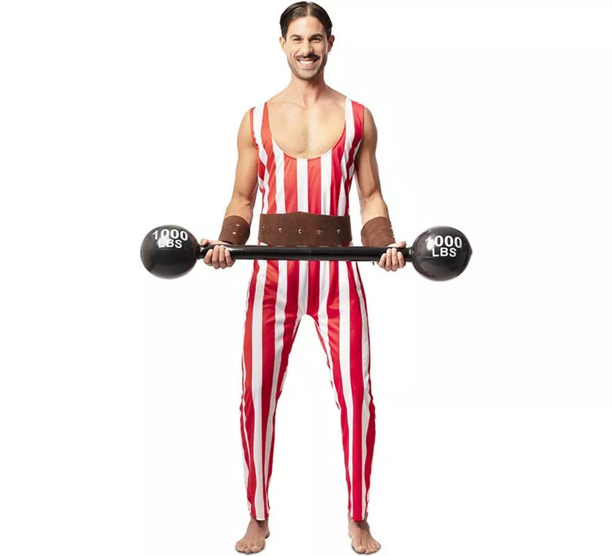 Translation missing: it.Disfraz de Forzudo rojo y blanco con cinturón para hombre