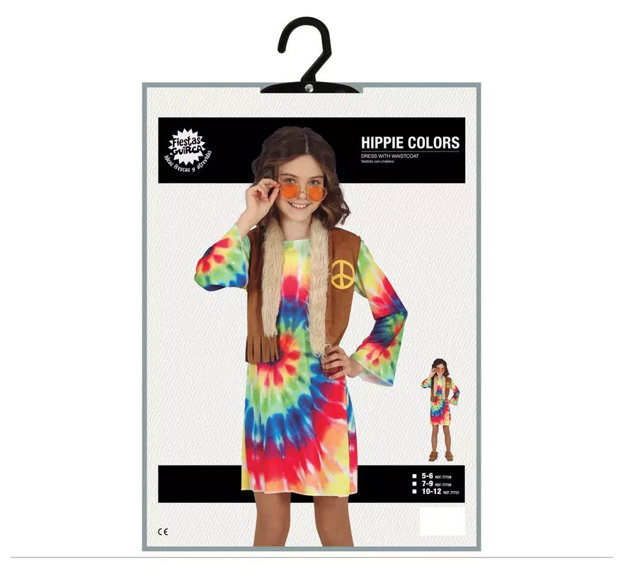 Translation missing: it.Disfraz de Hippie con vestido multicolor para niña