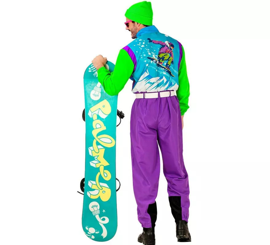 Translation missing: it.Disfraz de Snowboarder lila y verde fluorescente para adulto