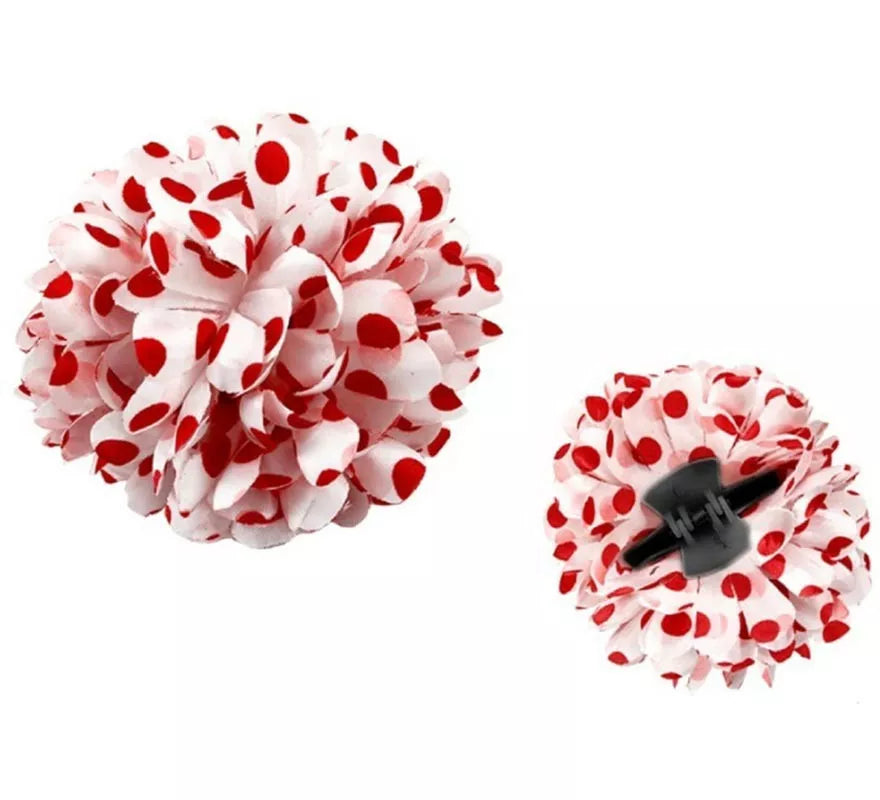 Translation missing: it.Flor Sevillana o Chulapa con lunares blanco y rojo de 8 cm con pinza