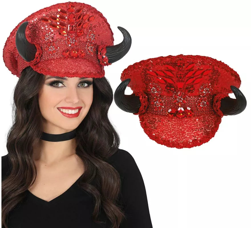 Translation missing: it.Gorra de Policía roja con Cuernos adultos