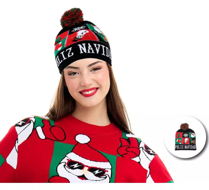 Translation missing: it.Gorro de Figuras Navideñas oscuro adulto