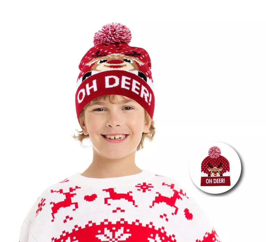 Translation missing: it.Gorro de Navidad Reno Oh Deer burdeos infantil