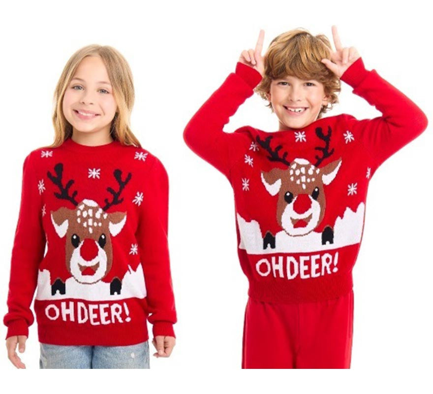 Translation missing: it.Jersey de Navidad Oh Deer rojo con reno para niños