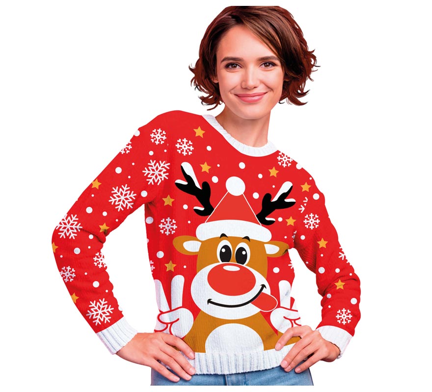 Translation missing: it.Jersey Navidad Reno Feliz rojo para mujer