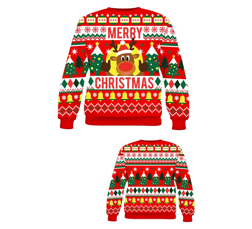 Translation missing: it.Jersey Navidad Reno Merry Christmas rojo para niños
