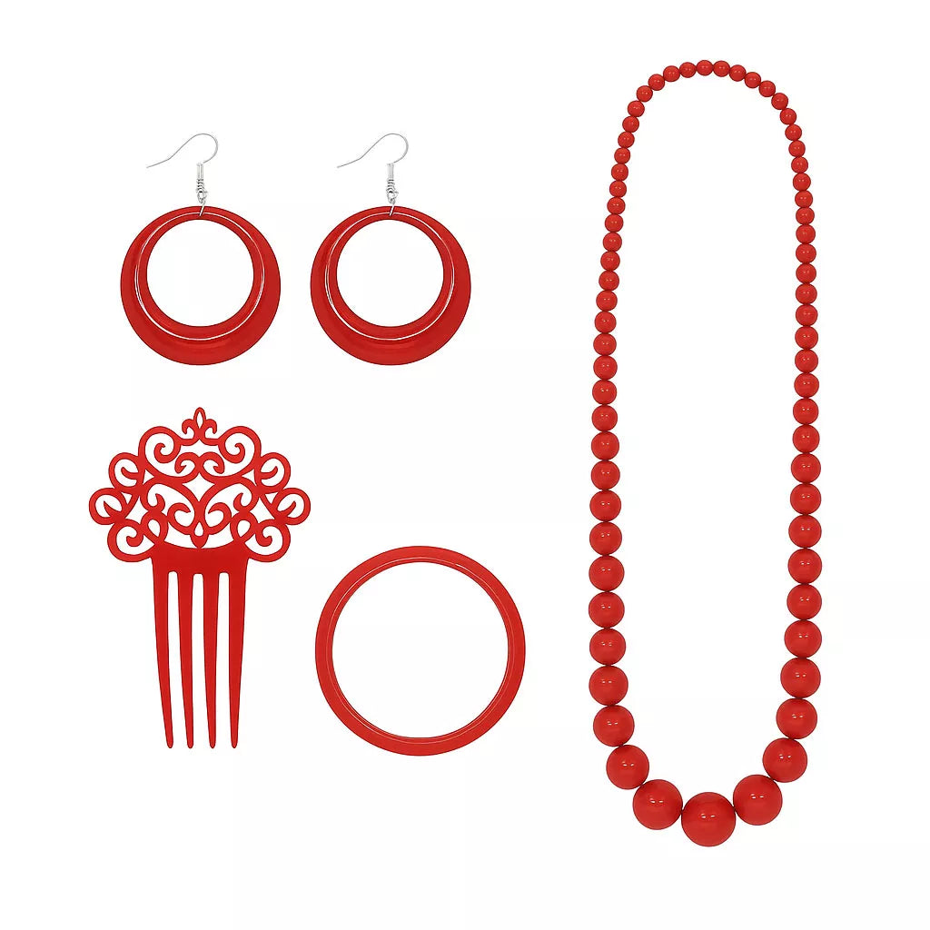 Translation missing: it.Kit de Flamenca rojo: Collar, Pendientes, Pulsera y Peineta