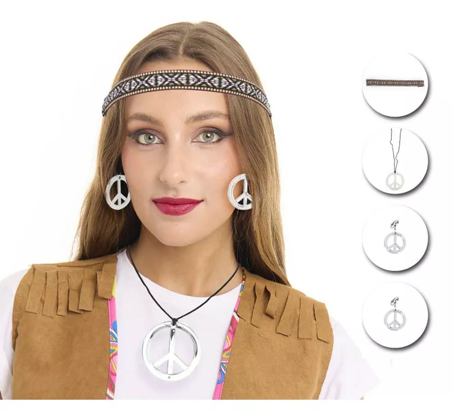 Translation missing: it.Kit de Hippie plateado adulto: Collar, Pendientes y Cinta