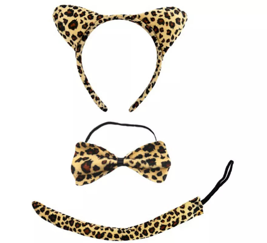 Kit de Leopardo: Diadema, Pajarita y Cola