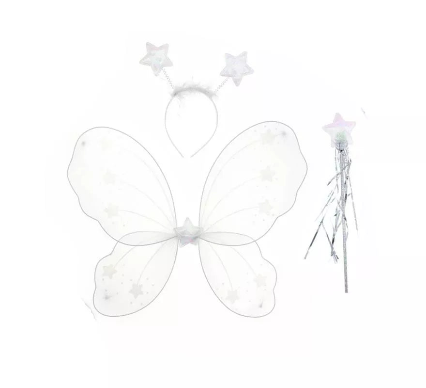 Translation missing: it.Kit de Mariposa blanco: Diadema, Alas y Varita 46X39 cm
