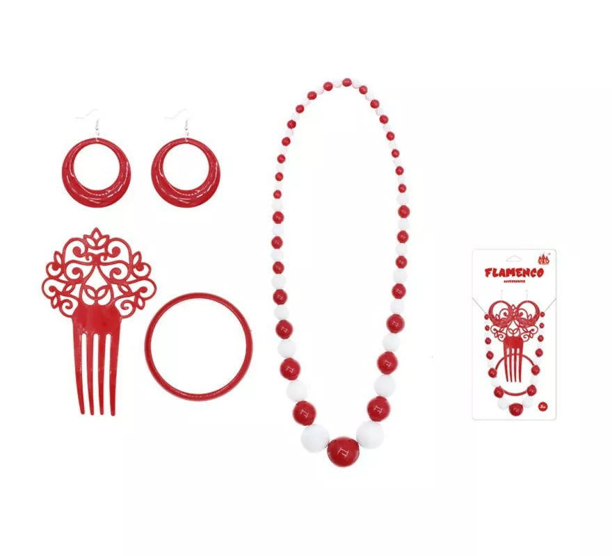 Translation missing: it.Kit de Sevillana rojo y blanco: Peineta, Collar, Pendientes y Pulsera