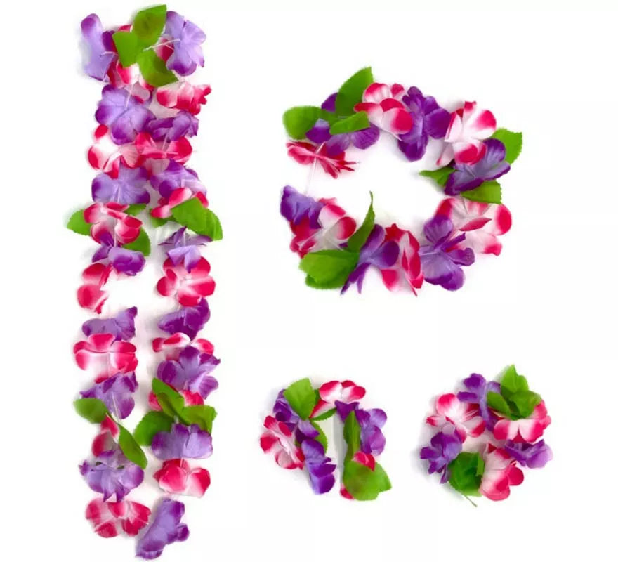 Translation missing: it.Kit Hawái Floral Lila: Collar, Pulseras y Tocado