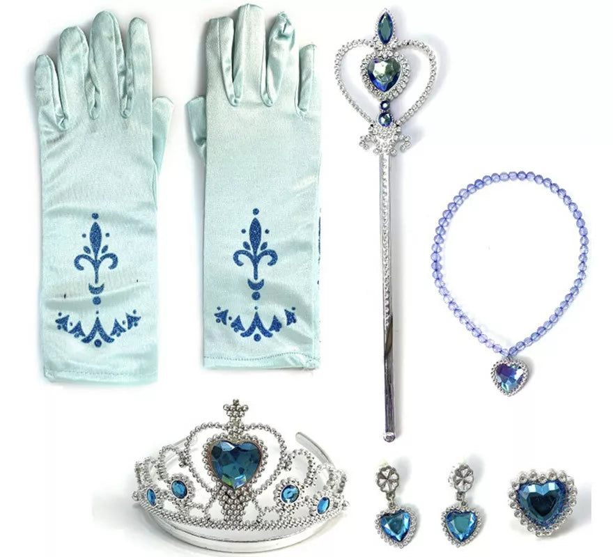 Translation missing: it.Kit Princesa Infantil Azul: Guantes, Cetro, Collar, Corona, Pendientes y Anillo