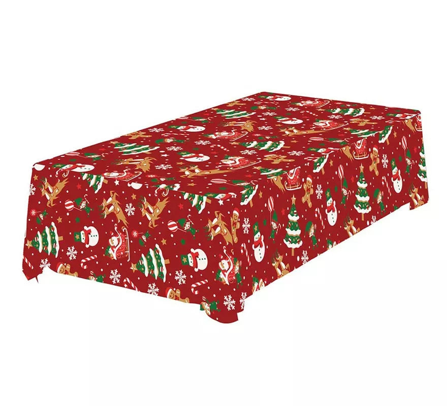 Translation missing: it.Mantel rojo Figuras de Navidad de 137x274 cm