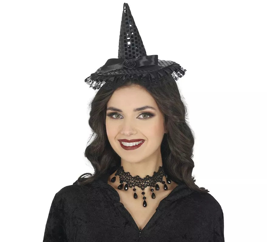 Mini Sombrero de Bruja Lentejuelas negro